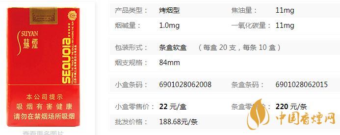 蘇煙五星紅杉樹(shù)多少錢(qián)一包 蘇煙五星紅杉樹(shù)香煙價(jià)格查詢