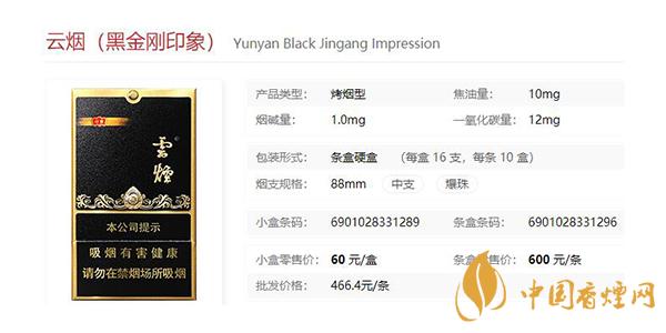 云煙黑金剛印象多少錢(qián)一包 2021云煙黑金剛印象價(jià)格和圖片一覽